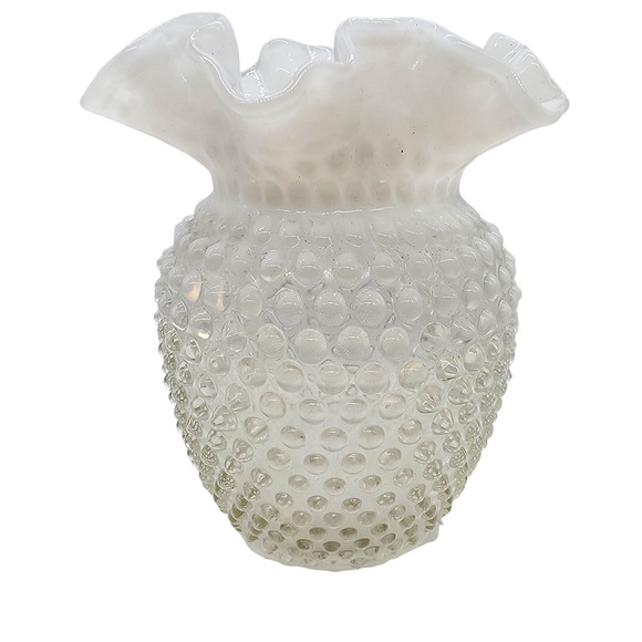Vintage Fenton Opalescent Hobnail Pinched Ruffle Edged Vase - Picture 2 of 5